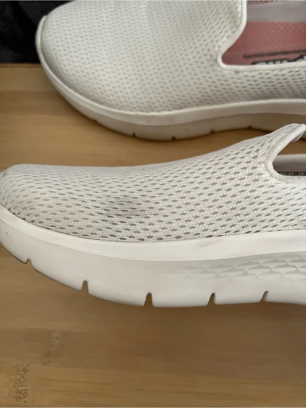 Skechers White Slip-On Sneakers with Pink Insole